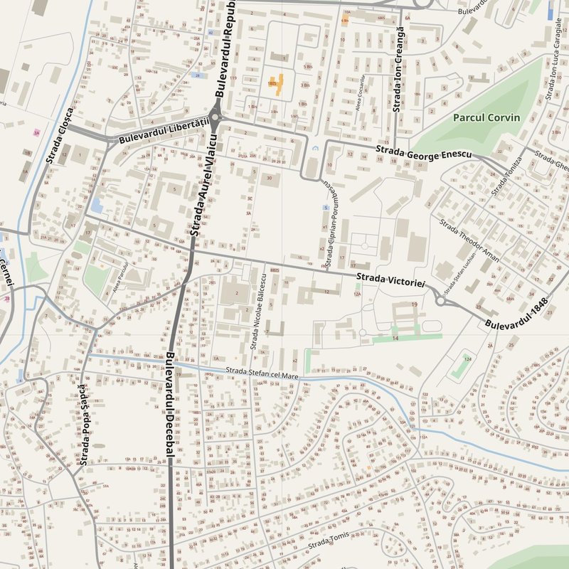Hunedoara street map with house numbers — printable address map PDF, Romania