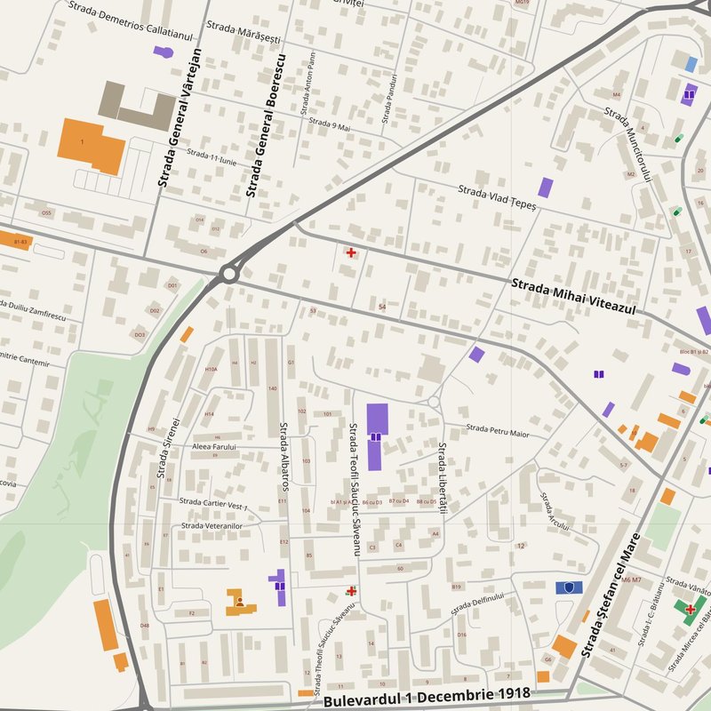 Mangalia map with house numbers, hospitals, police and fire stations — printable PDF, Romania