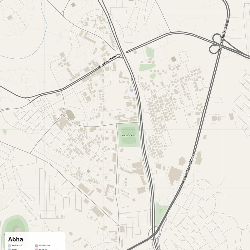 Printable street map poster of Abha, Saudi Arabia