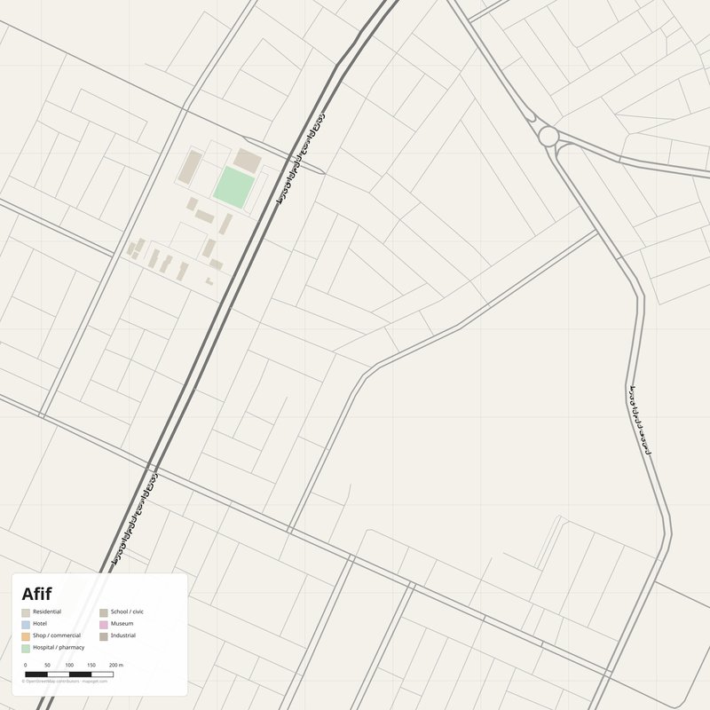 Afif Map PDF — Printable Street Map Poster with House Numbers