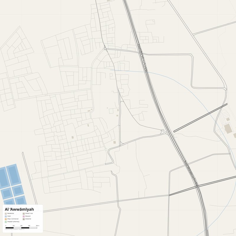 Al ‘Awwāmīyah Map PDF — Printable Street Map Poster with House Numbers
