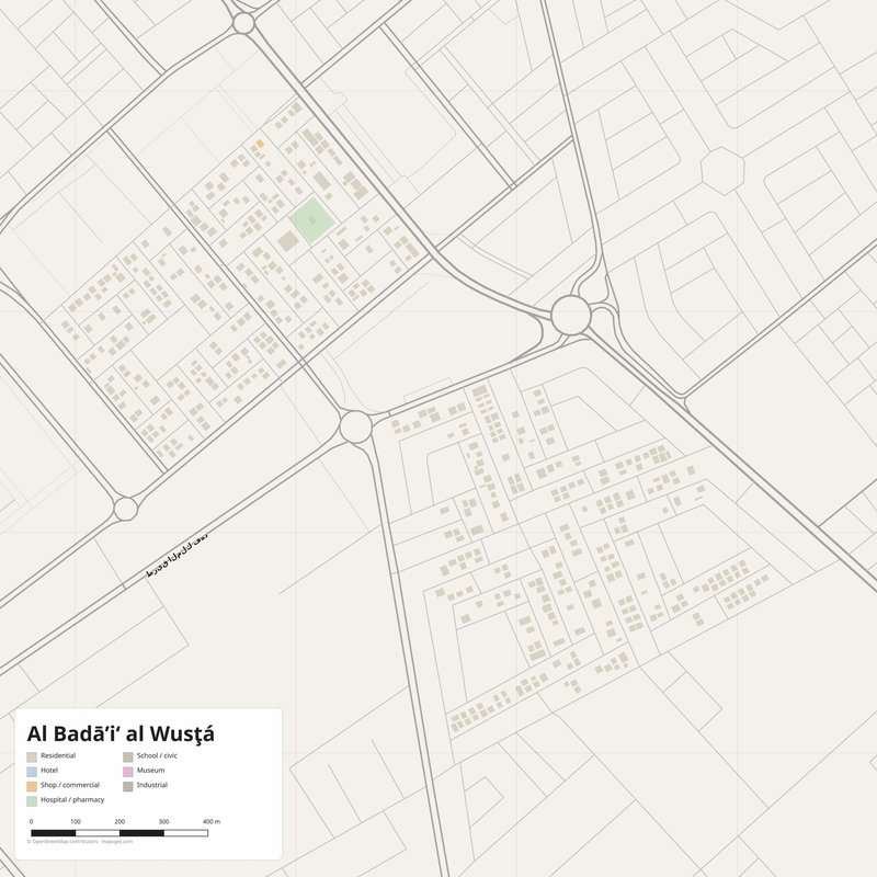 Al Badā’i‘ al Wusţá Map PDF — Printable Street Map Poster with House Numbers
