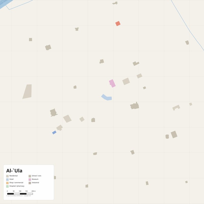 Al-`Ula Map PDF — Printable Street Map Poster with House Numbers