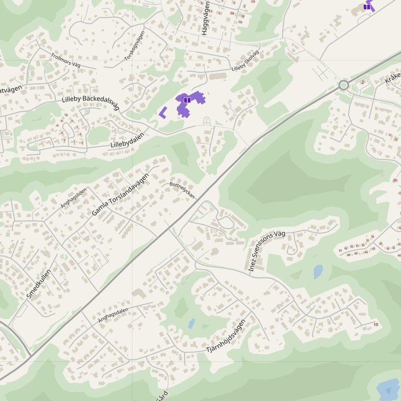 Björlanda map with house numbers, hospitals, police and fire stations — printable PDF, Sweden