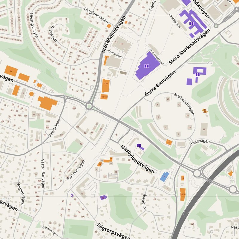 Danderyd map with house numbers, hospitals, police and fire stations — printable PDF, Sweden
