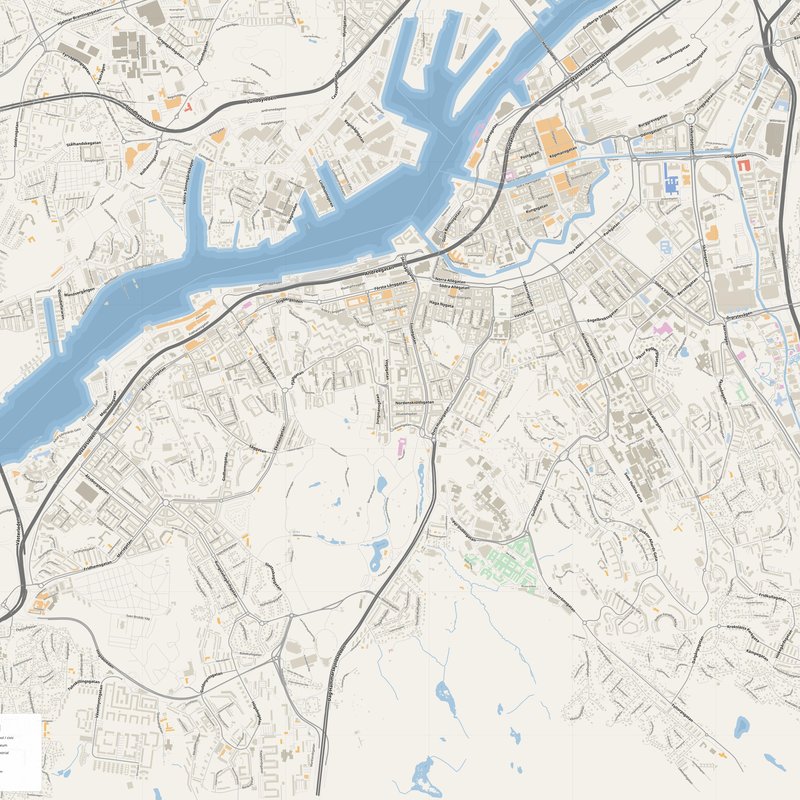 Áp phích bản đồ đường phố Gothenburg in được, Thụy Điển