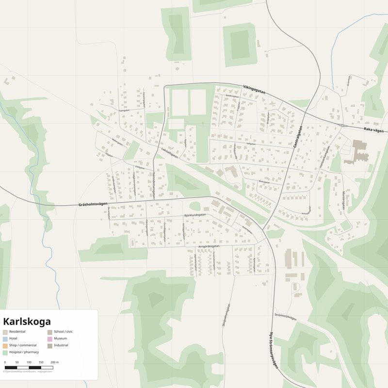 Karlskoga Map PDF — Printable Street Map Poster with House Numbers