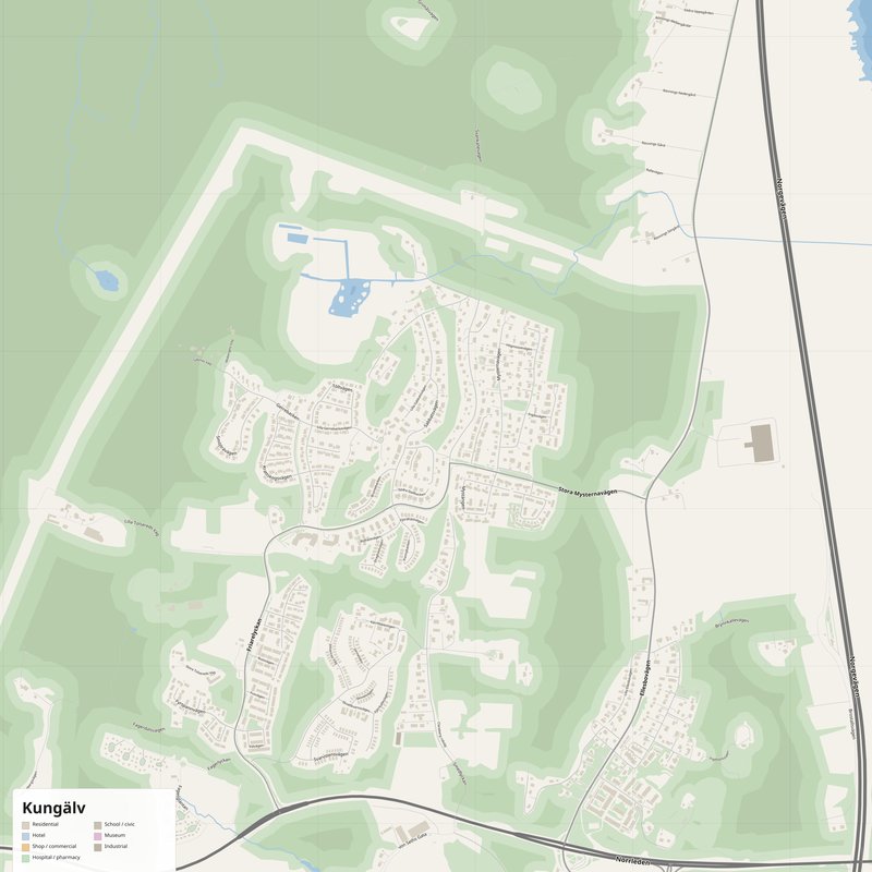 Kungälv Map PDF — Printable Street Map Poster with House Numbers
