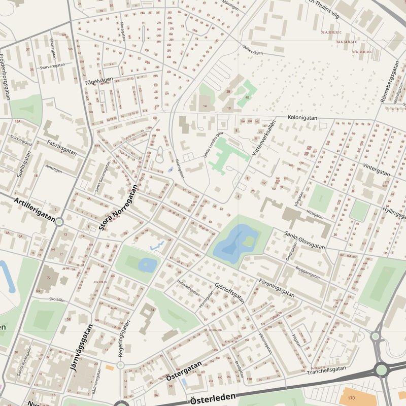 Landskrona street map with house numbers — printable address map PDF, Sweden