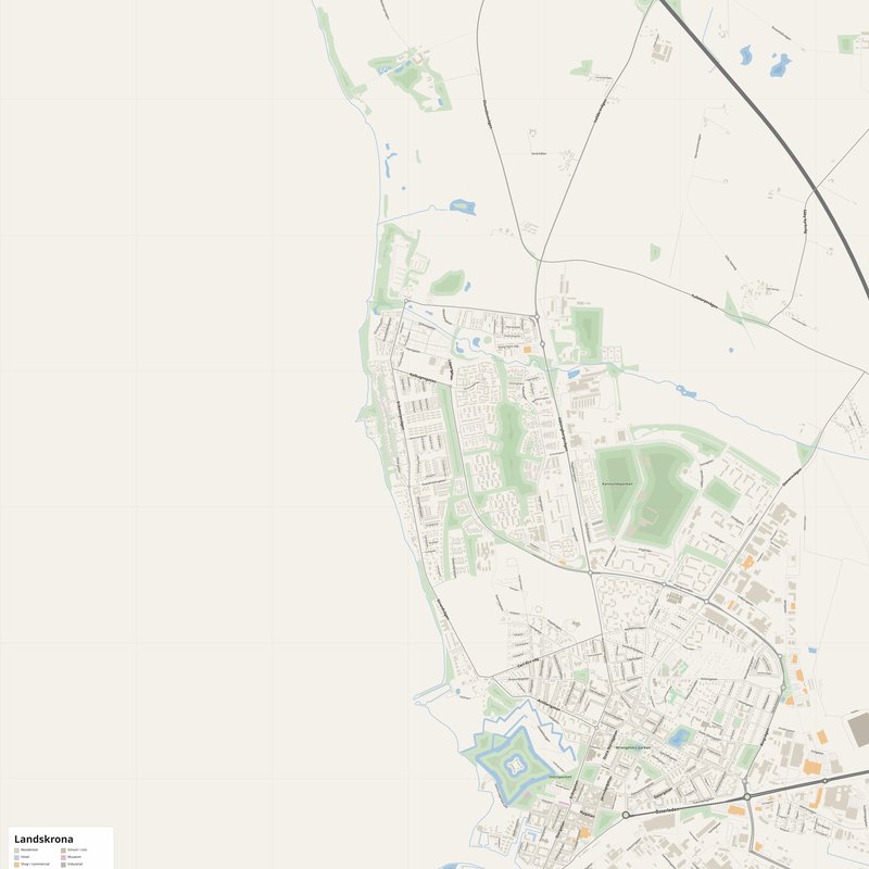 Landskrona Map PDF — Printable Street Map Poster with House Numbers