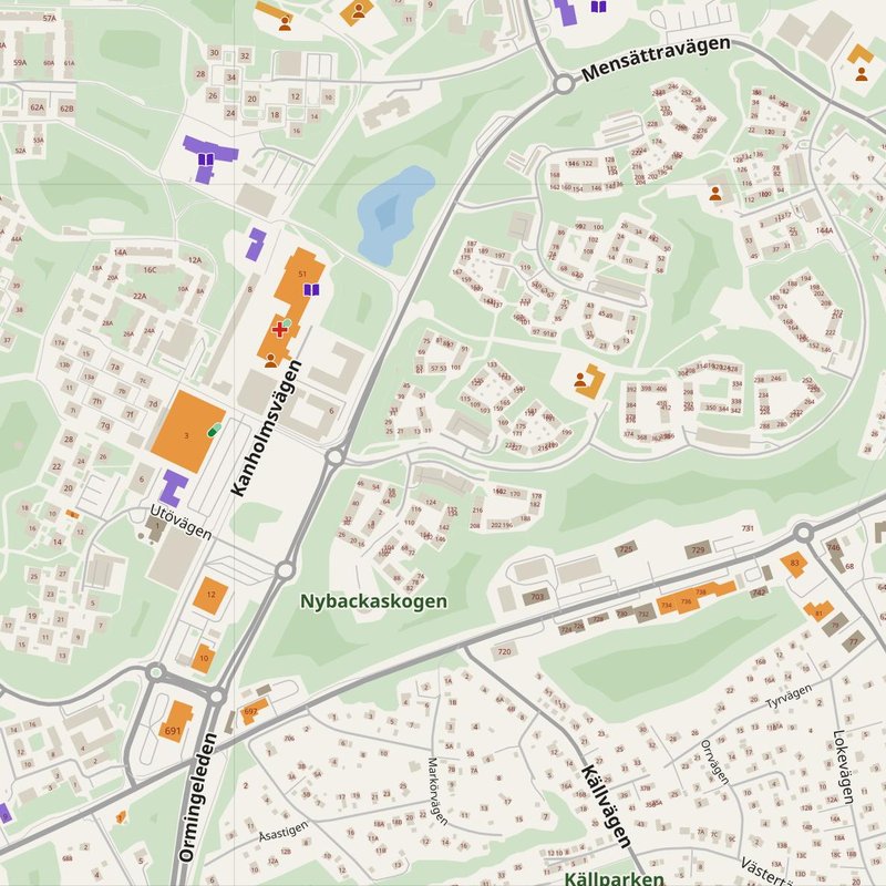 Lidingö map with house numbers, hospitals, police and fire stations — printable PDF, Sweden