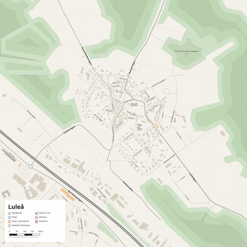 Luleå Map PDF — Printable Street Map Poster with House Numbers