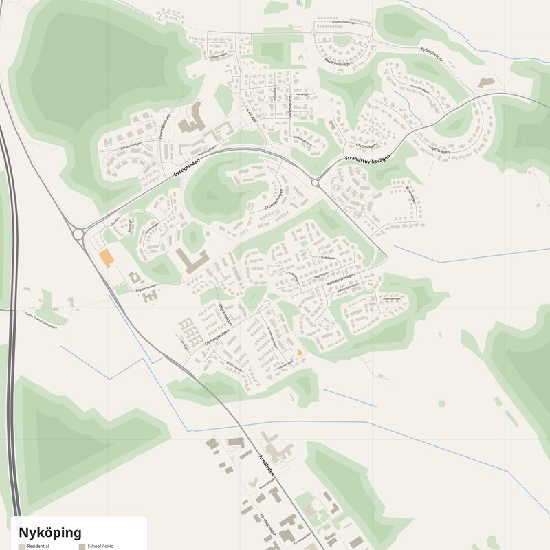 Nyköping Map PDF — Printable Street Map Poster with House Numbers