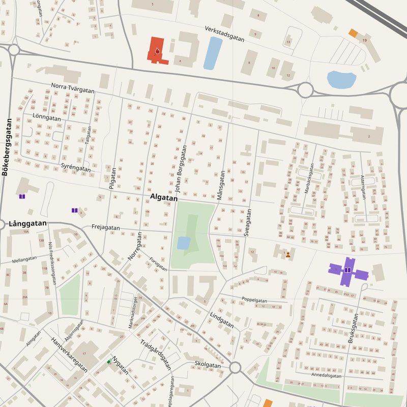 Trelleborg map with house numbers, hospitals, police and fire stations — printable PDF, Sweden