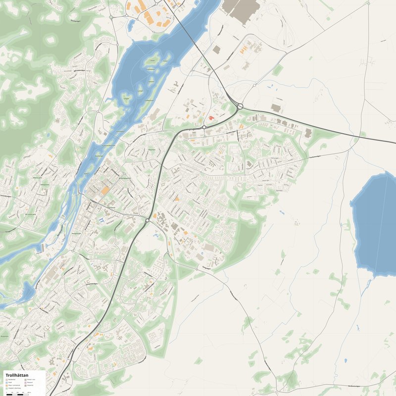 Trollhättan Map PDF — Printable Street Map Poster with House Numbers