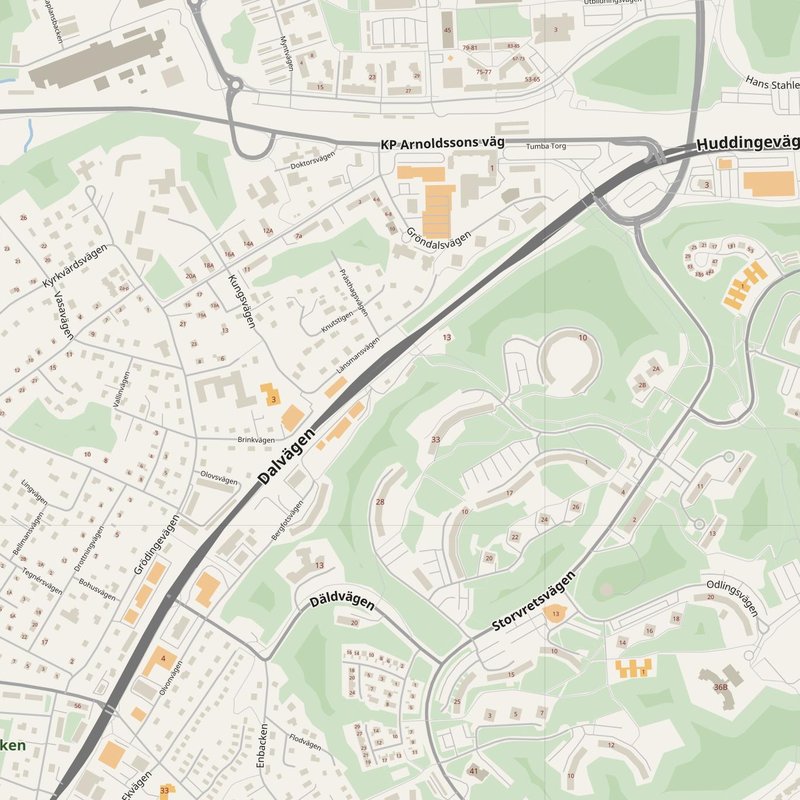 Tumba street map with house numbers — printable address map PDF, Sweden