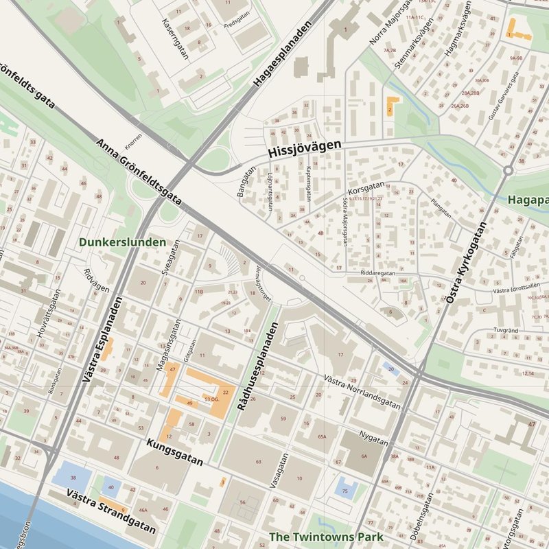 Umeå street map with house numbers — printable address map PDF, Sweden