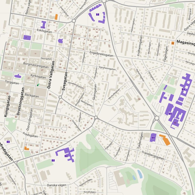 Varberg map with house numbers, hospitals, police and fire stations — printable PDF, Sweden
