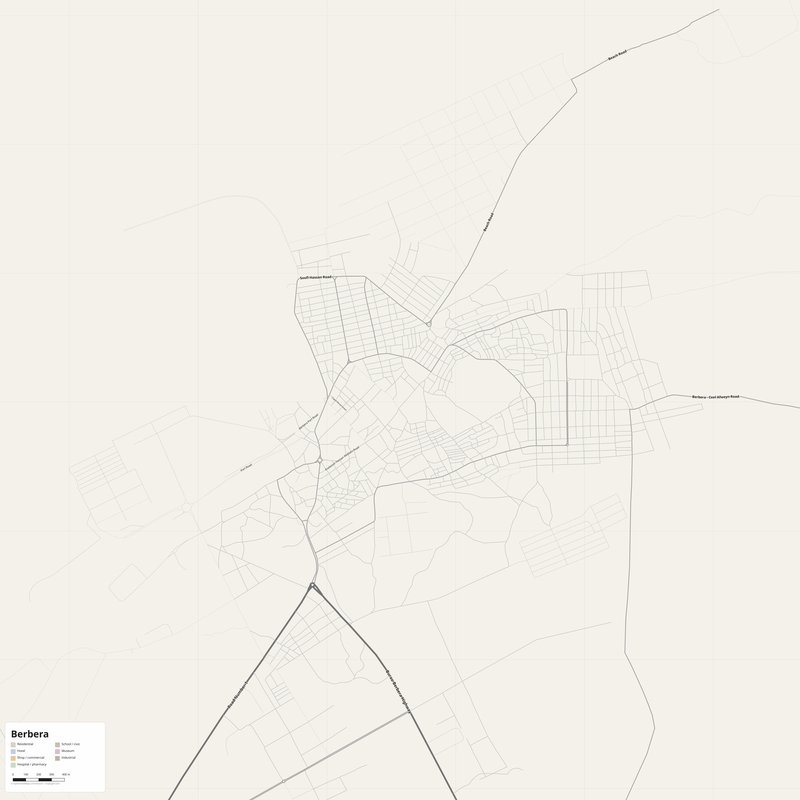 Berbera Map PDF — Printable Street Map Poster with House Numbers