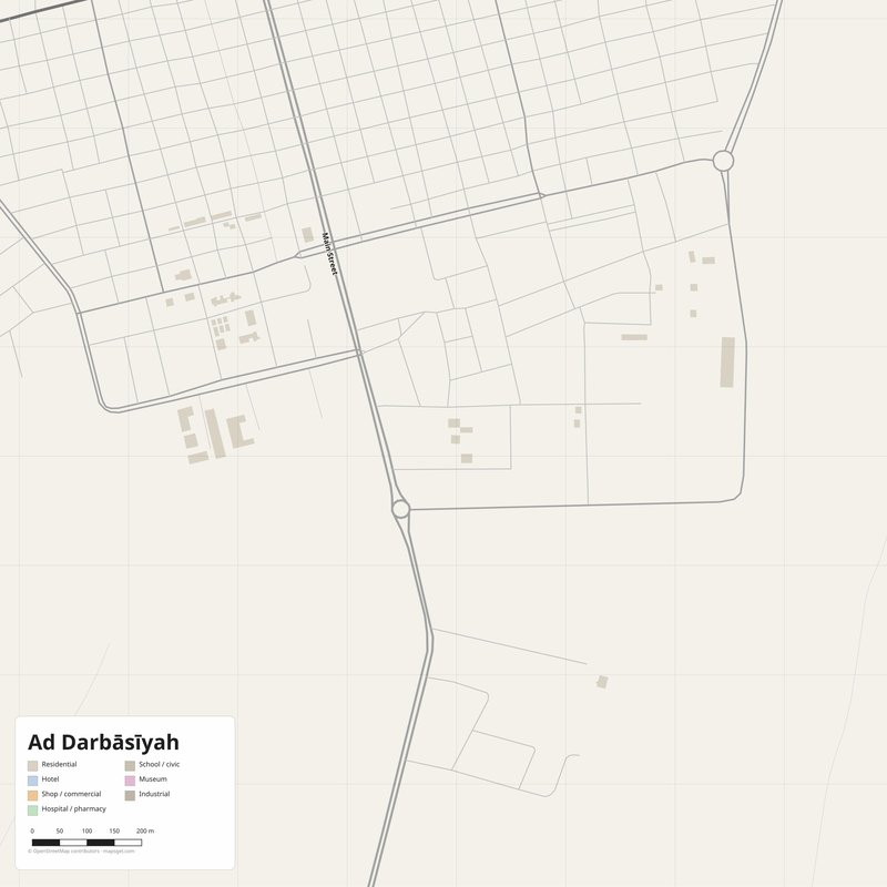 Printable street map poster of Ad Darbāsīyah, Syria