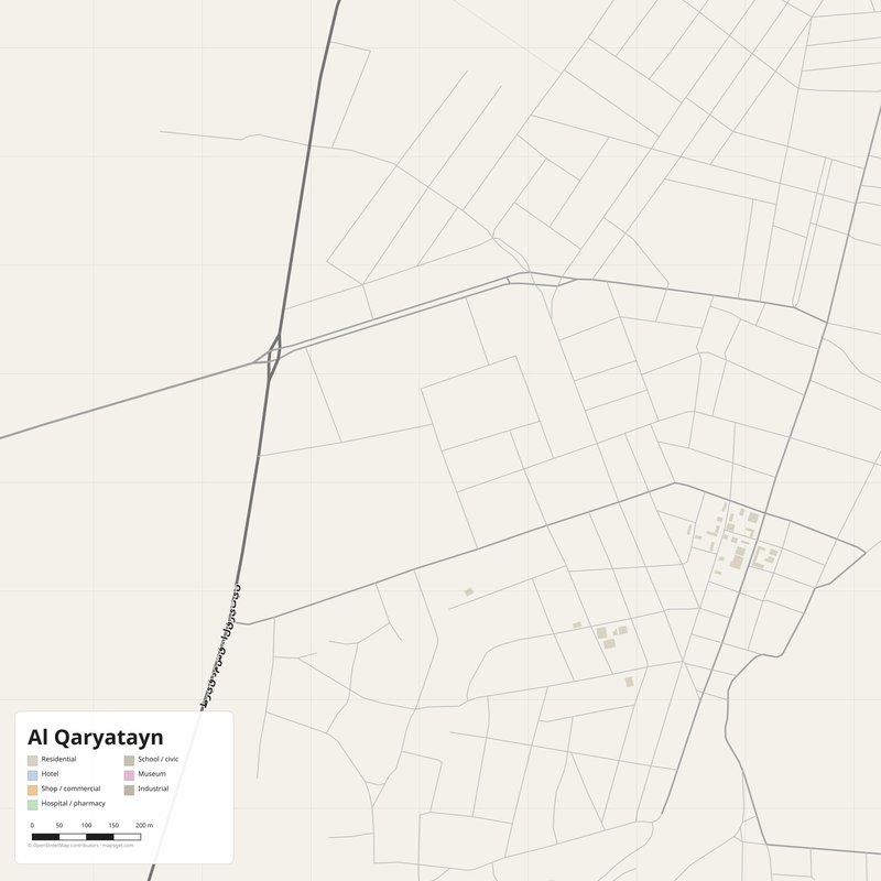 Al Qaryatayn Map PDF — Printable Street Map Poster with House Numbers