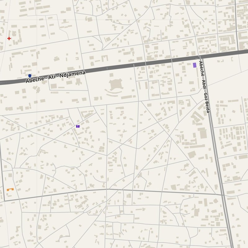 Abéché map with house numbers, hospitals, police and fire stations — printable PDF, Chad
