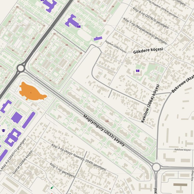 Abadan map with house numbers, hospitals, police and fire stations — printable PDF, Turkmenistan