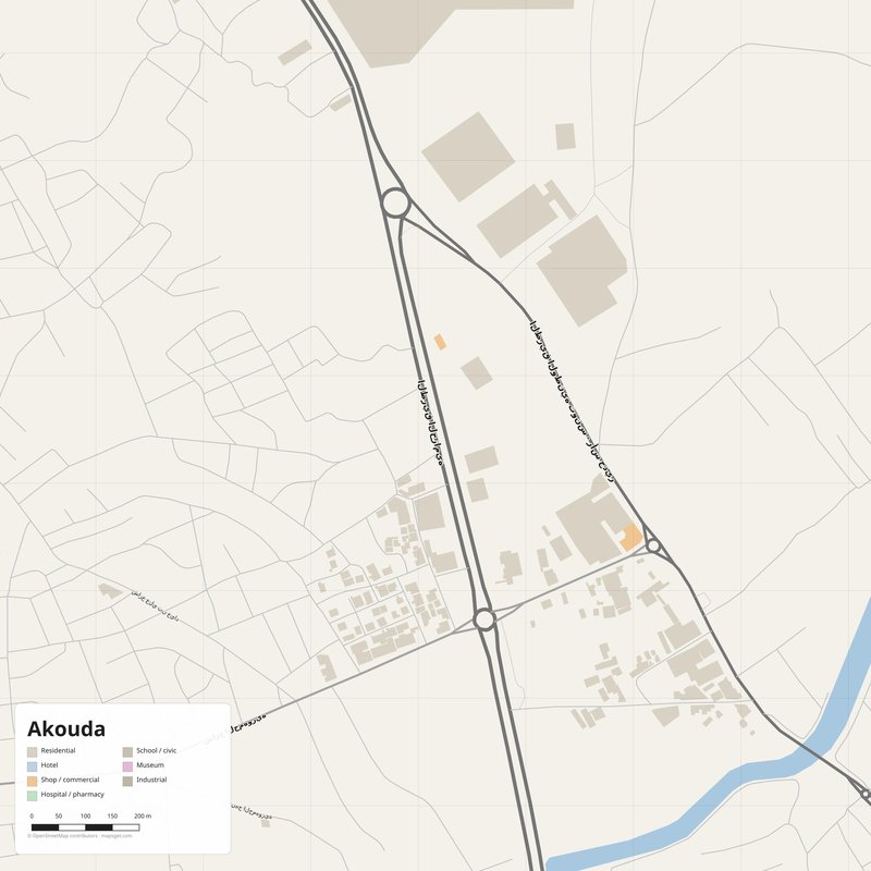 Akouda Map PDF — Printable Street Map Poster with House Numbers