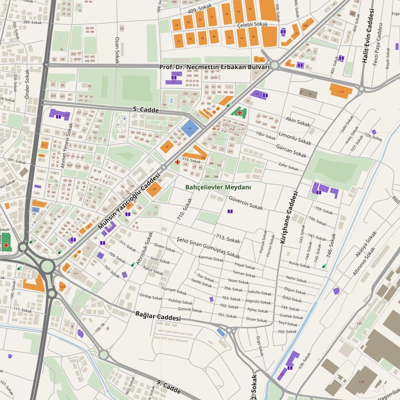Adapazarı map with house numbers, hospitals, police and fire stations — printable PDF, Türkiye