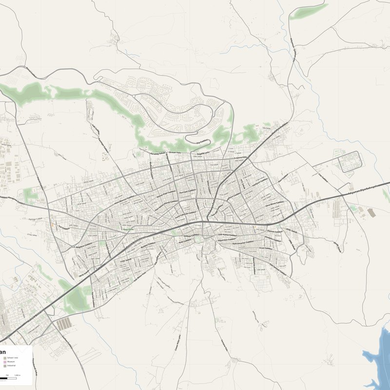 Adıyaman Map PDF — Printable Street Map Poster with House Numbers