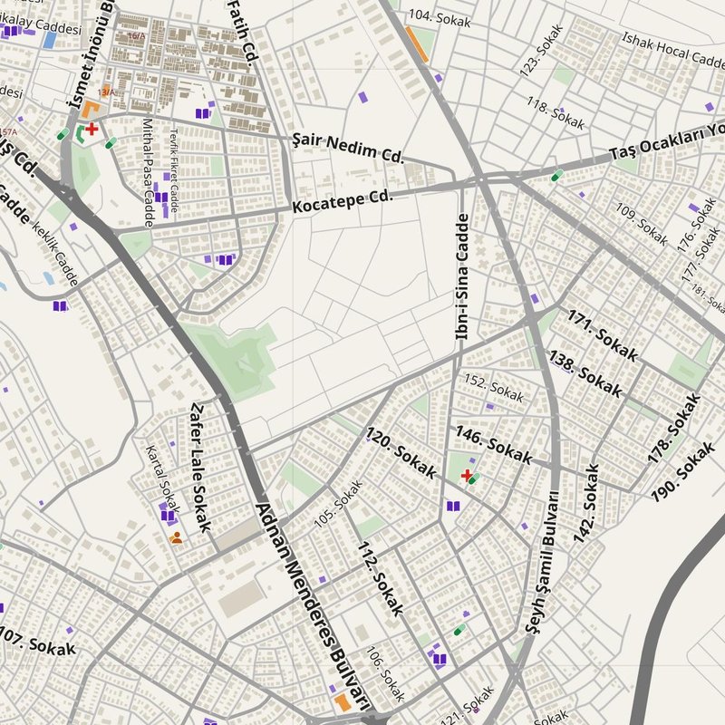 Afyonkarahisar map with house numbers, hospitals, police and fire stations — printable PDF, Türkiye