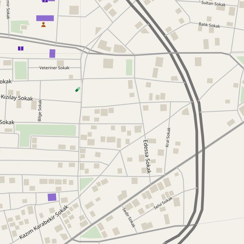 Akçakale map with house numbers, hospitals, police and fire stations — printable PDF, Türkiye