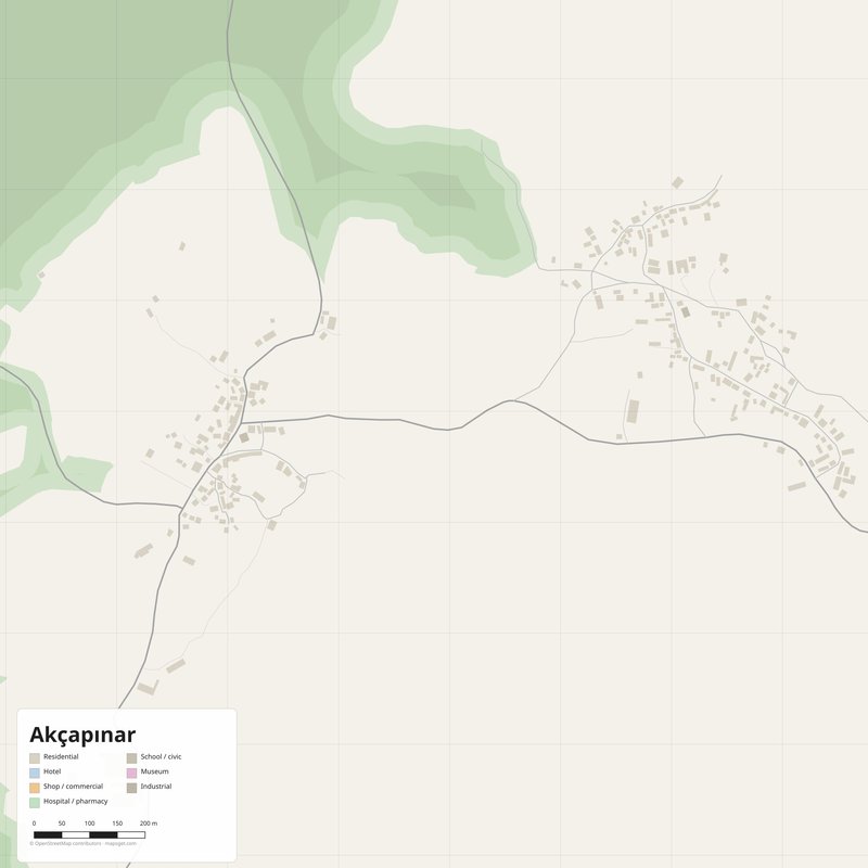 Akçapınar Map PDF — Printable Street Map Poster with House Numbers