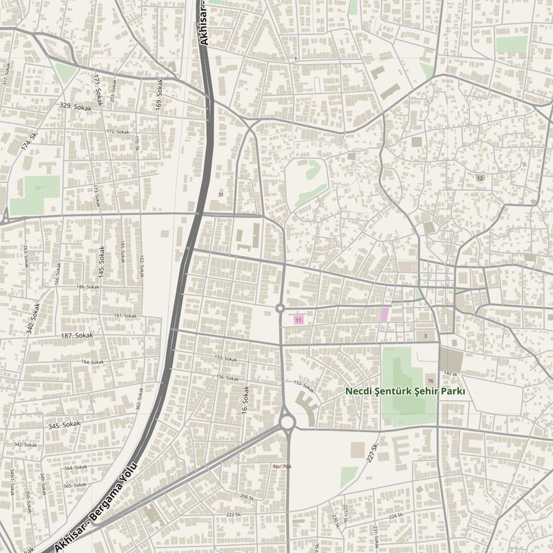 Akhisar street map with house numbers — printable address map PDF, Türkiye