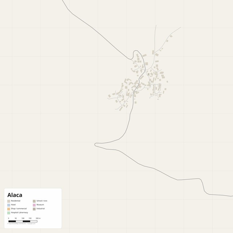 Alaca Map PDF — Printable Street Map Poster with House Numbers