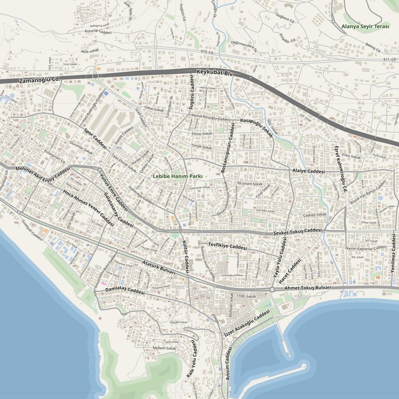 Alanya street map with house numbers — printable address map PDF, Türkiye