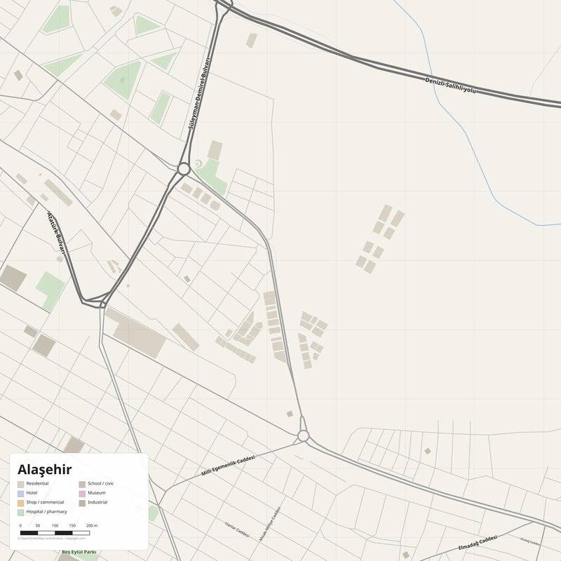 Alaşehir Map PDF — Printable Street Map Poster with House Numbers