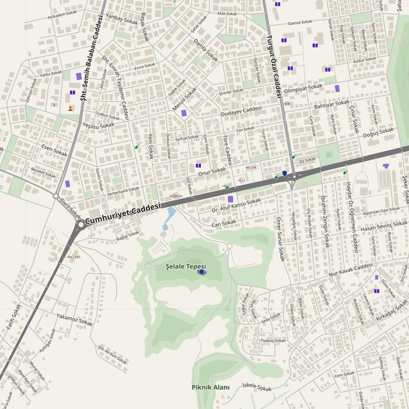Zile map with house numbers, hospitals, police and fire stations — printable PDF, Türkiye