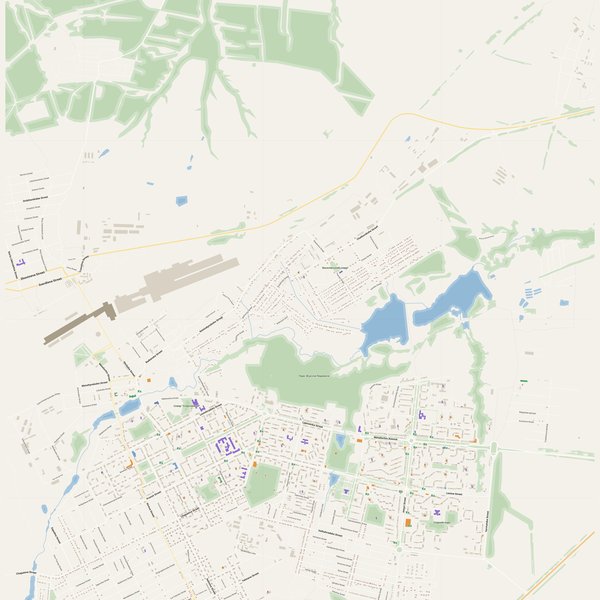 Alchevsk map with house numbers, hospitals, police and fire stations — printable PDF, Ukraine