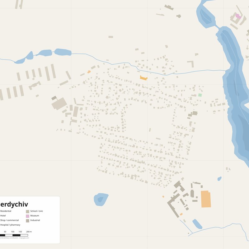Berdychiv Map PDF — Printable Street Map Poster with House Numbers