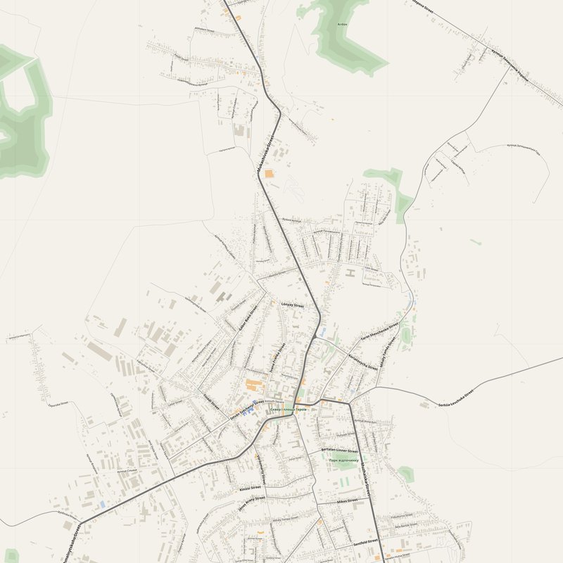 Berehove Map PDF — Printable Street Map Poster with House Numbers