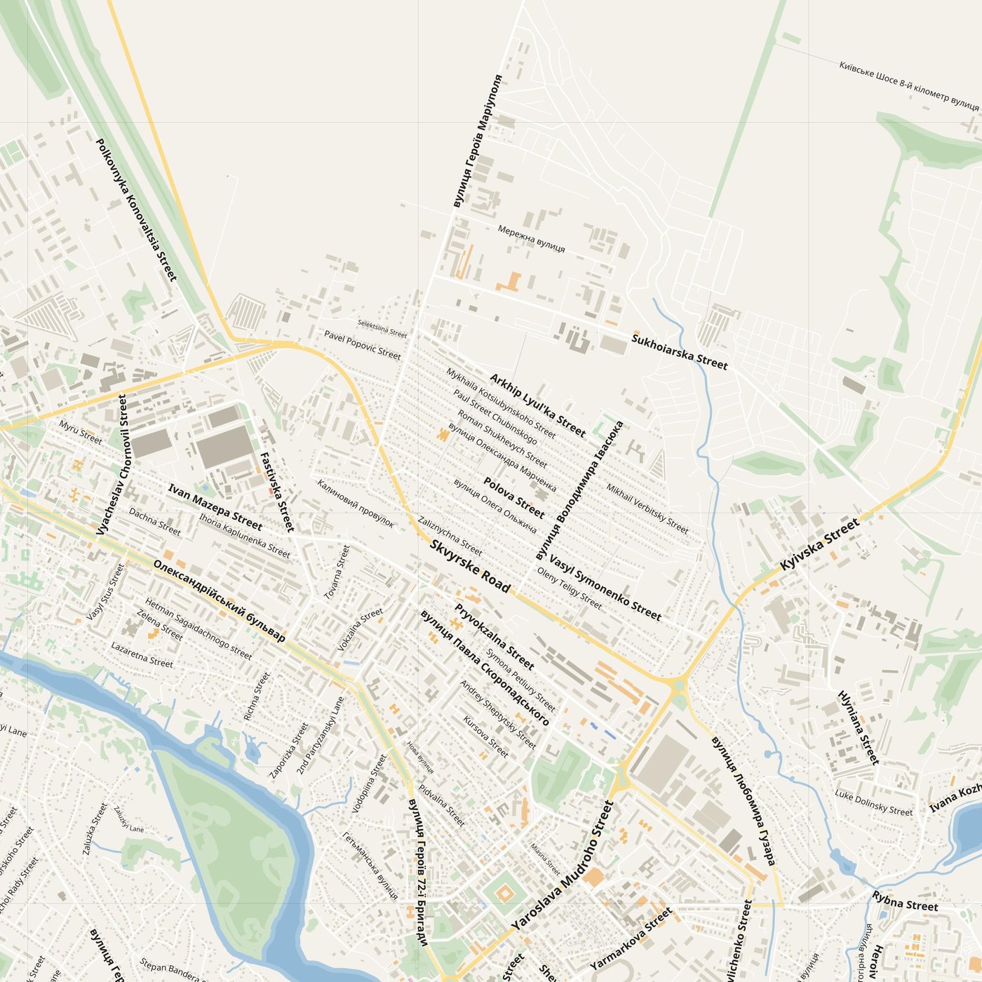 Bila Tserkva Map PDF — Printable Street Map Poster with House Numbers