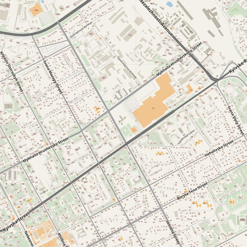 Zhytomyr street map with house numbers — printable address map PDF, Ukraine