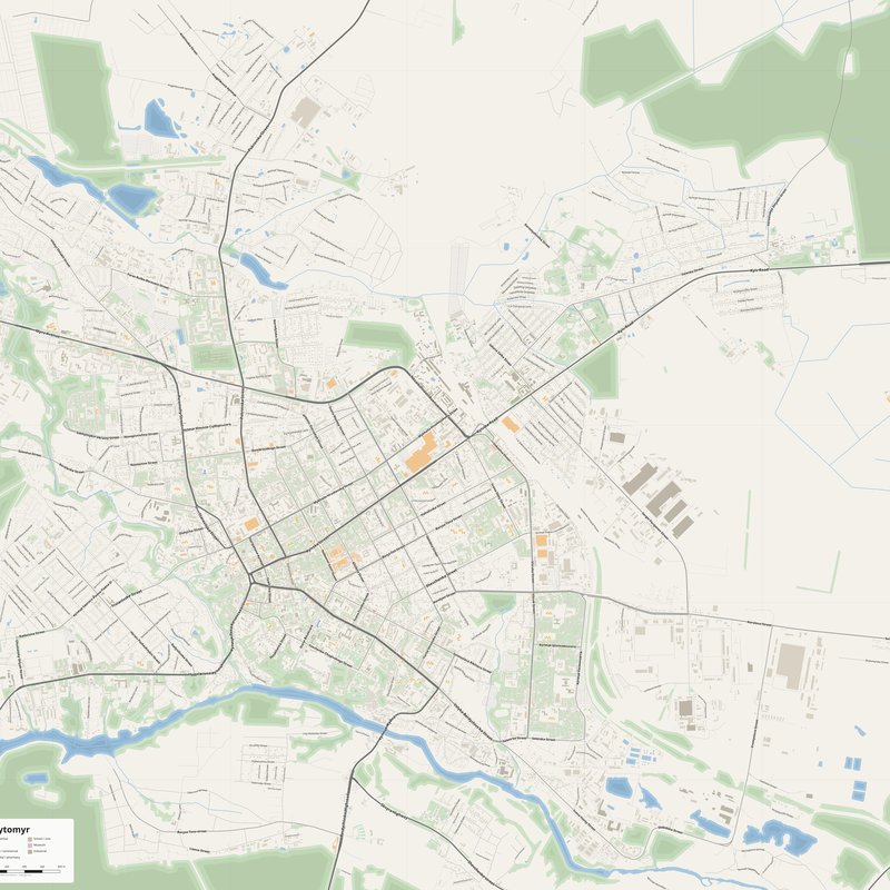 Zhytomyr Map PDF — Printable Street Map Poster with House Numbers
