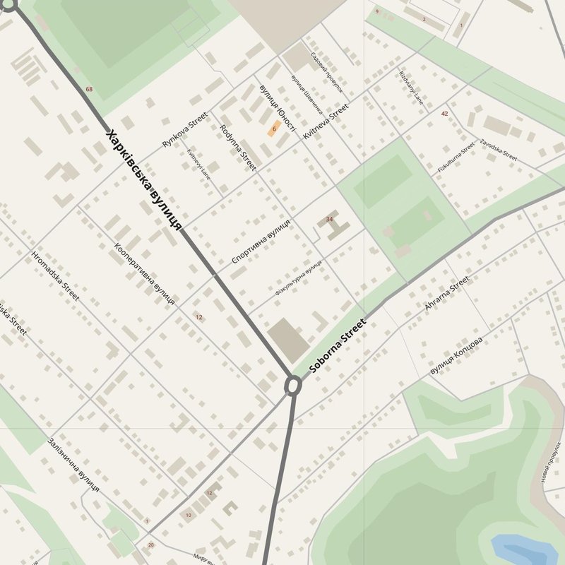 Zlatopil street map with house numbers — printable address map PDF, Ukraine