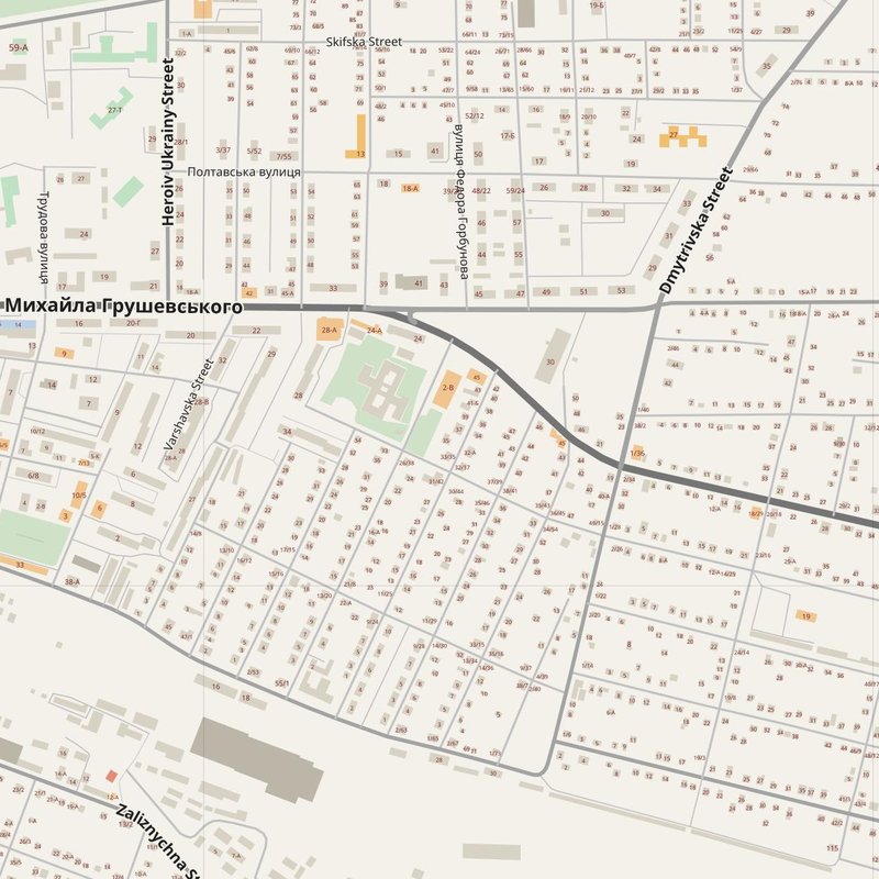 Znamyanka street map with house numbers — printable address map PDF, Ukraine