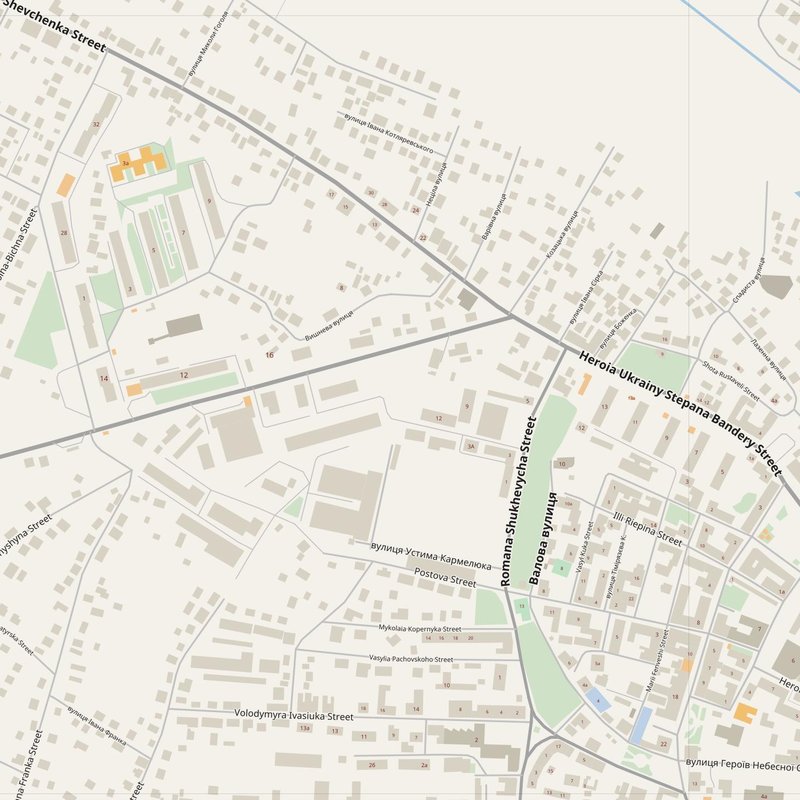 Zolochiv street map with house numbers — printable address map PDF, Ukraine
