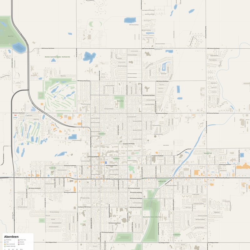 Printable street map poster of Aberdeen, United States