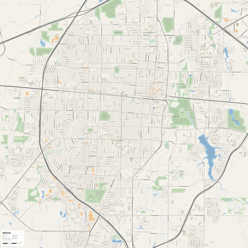 Printable street map poster of Abilene, United States