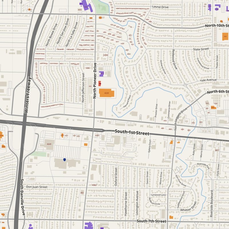 Abilene map with house numbers, hospitals, police and fire stations — printable PDF, United States